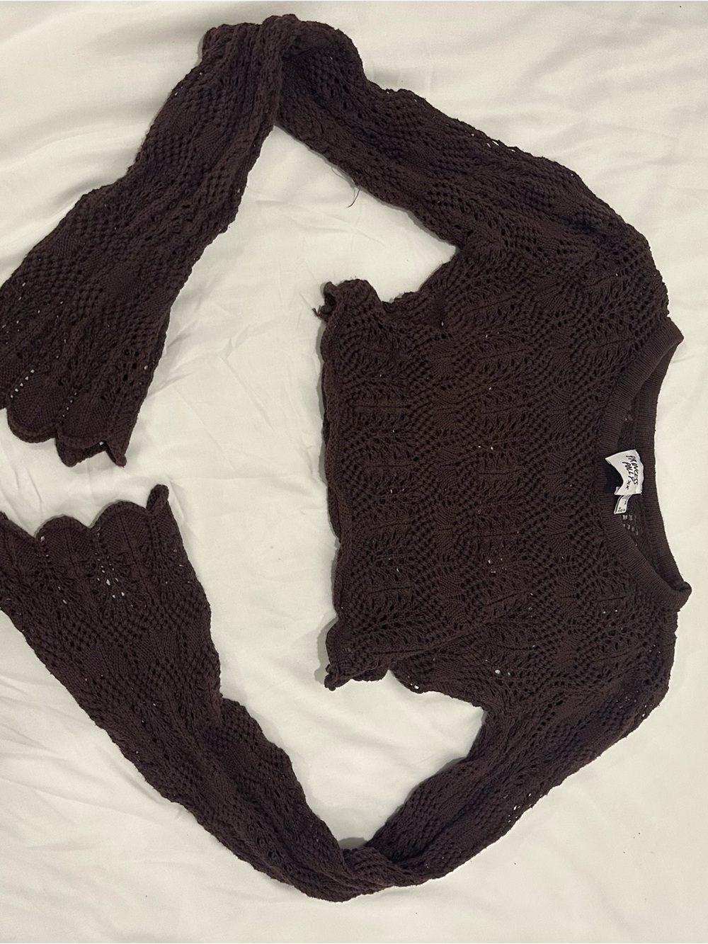 Princess Polly Chocolate Brown Cropped Open-Knit Sweater